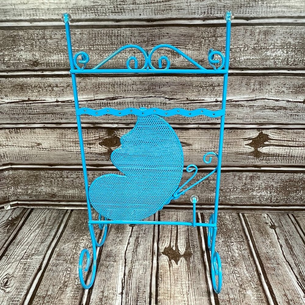 Butterfly Metal Jewelry Earring Necklace Ring Stand Organizer Holder Blue